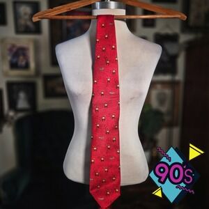 Bvlgari Silk Tie Vintage 90s Red Zebra Tribal Print Italy Luxury Necktie Mens